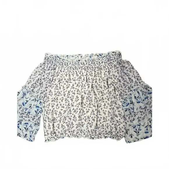 Free People Rose Valley White Floral Off Shoulder Crop Blouse Top- Size Medium - Picture 2 of 9